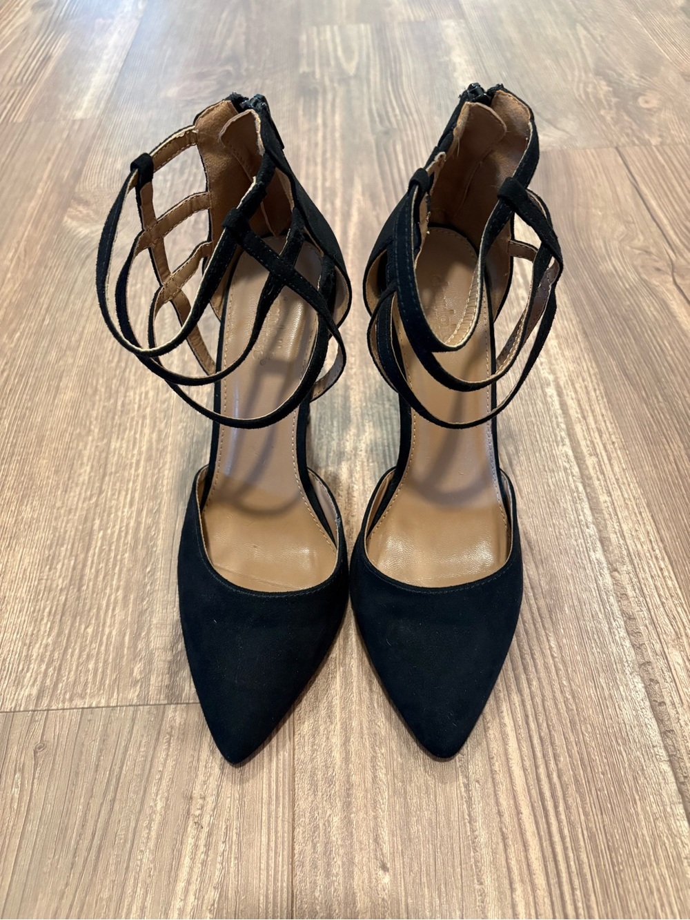 Charlotte Russe Black Strappy Pointed Toe Heels